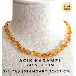 Litvanya Sertifikalı Hakiki Baltık Damla Kehribar Bebek Kolye, Karamel Renk, Yassı, ipek-122